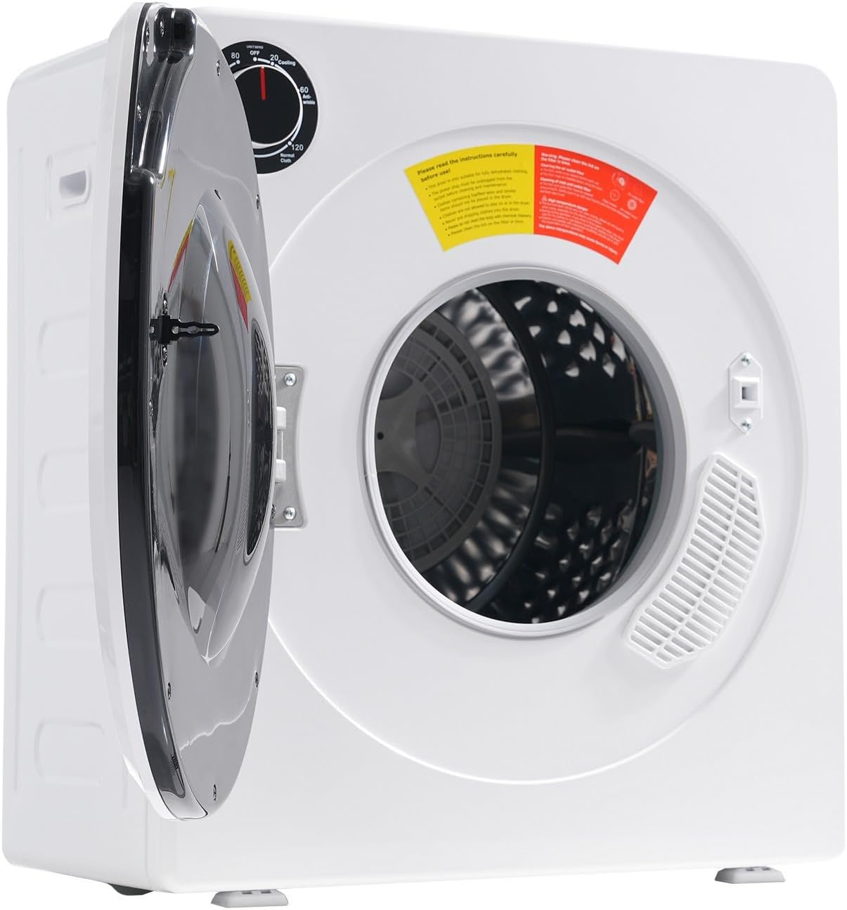 Compact Laundry Dryer, Electric Portable Clothes Dryer - 13.2 lbs Capacity, Stainless Steel Drum, Double Temperature Control Switch, 5 Drying Modes for Apartments, Home, Dorm - 1350W, White