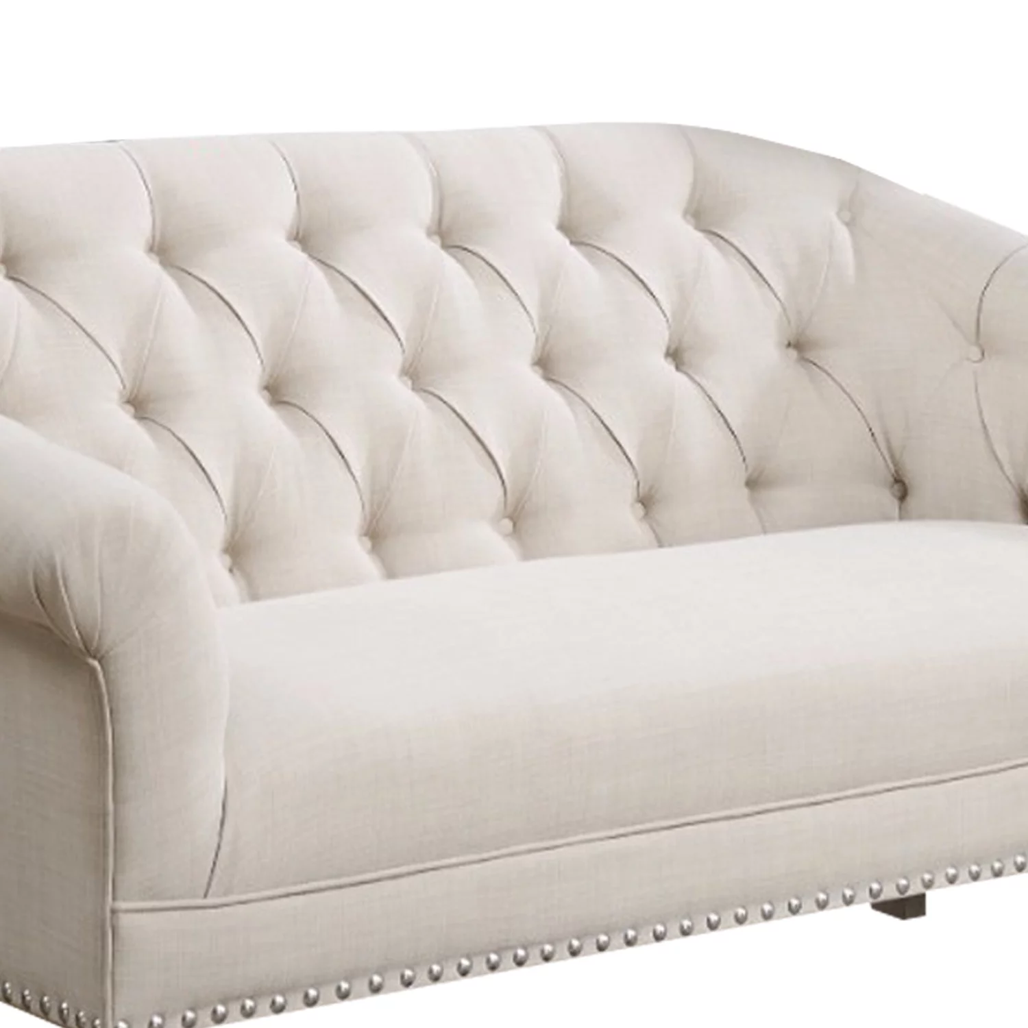 BenJara Traditional Settee With Tufting And Pleated Roll Arms, White