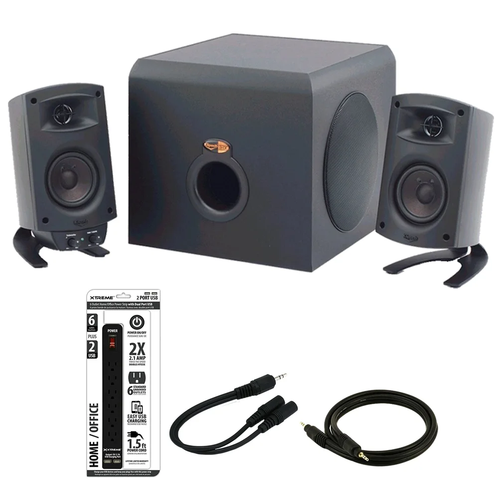 Klipsch ProMedia 2.1 THX Certified Computer Speaker System - 3-Piece Set (1011400) Black With Bonus Accessories - Curated Treasures Market