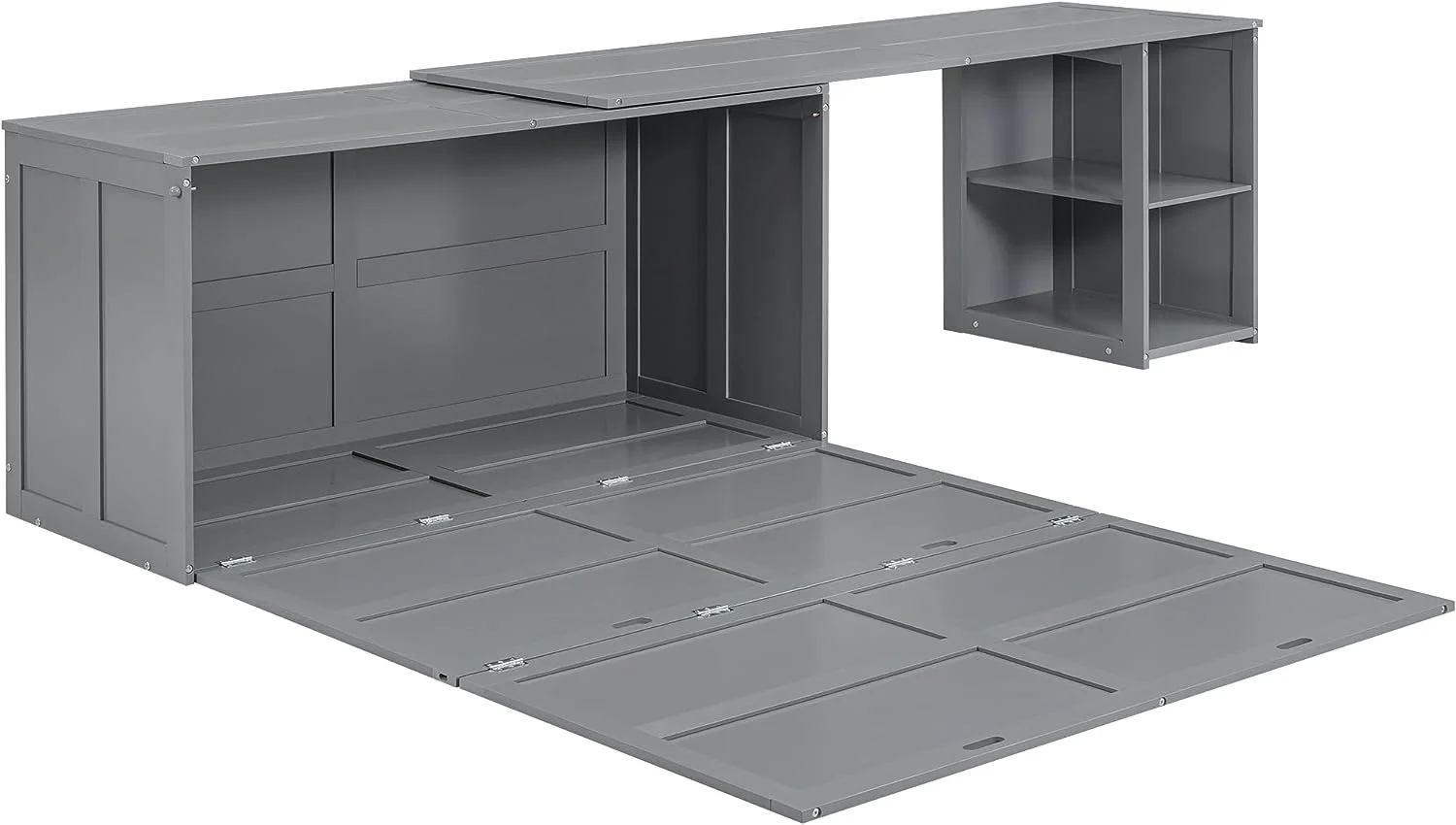 Tabaray Modern Murphy Bed with Movable Desk, Solid Wood Queen Size Foldable Platform Bed with 2 Storage for Teens Adults Bedroom, Maximize Space Savings (Gray)