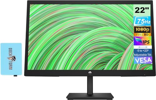HP V22v G5 FreeSync Monitor 65P56AA#ABA Bundle with Docztorm Dock, FHD VA (1920x1080) 75Hz Display, 1 HDMI 1.4, 1 VGA, VESA Mount (100x100 mm), Ideal for Home & Business, Black (2024 Latest Model)