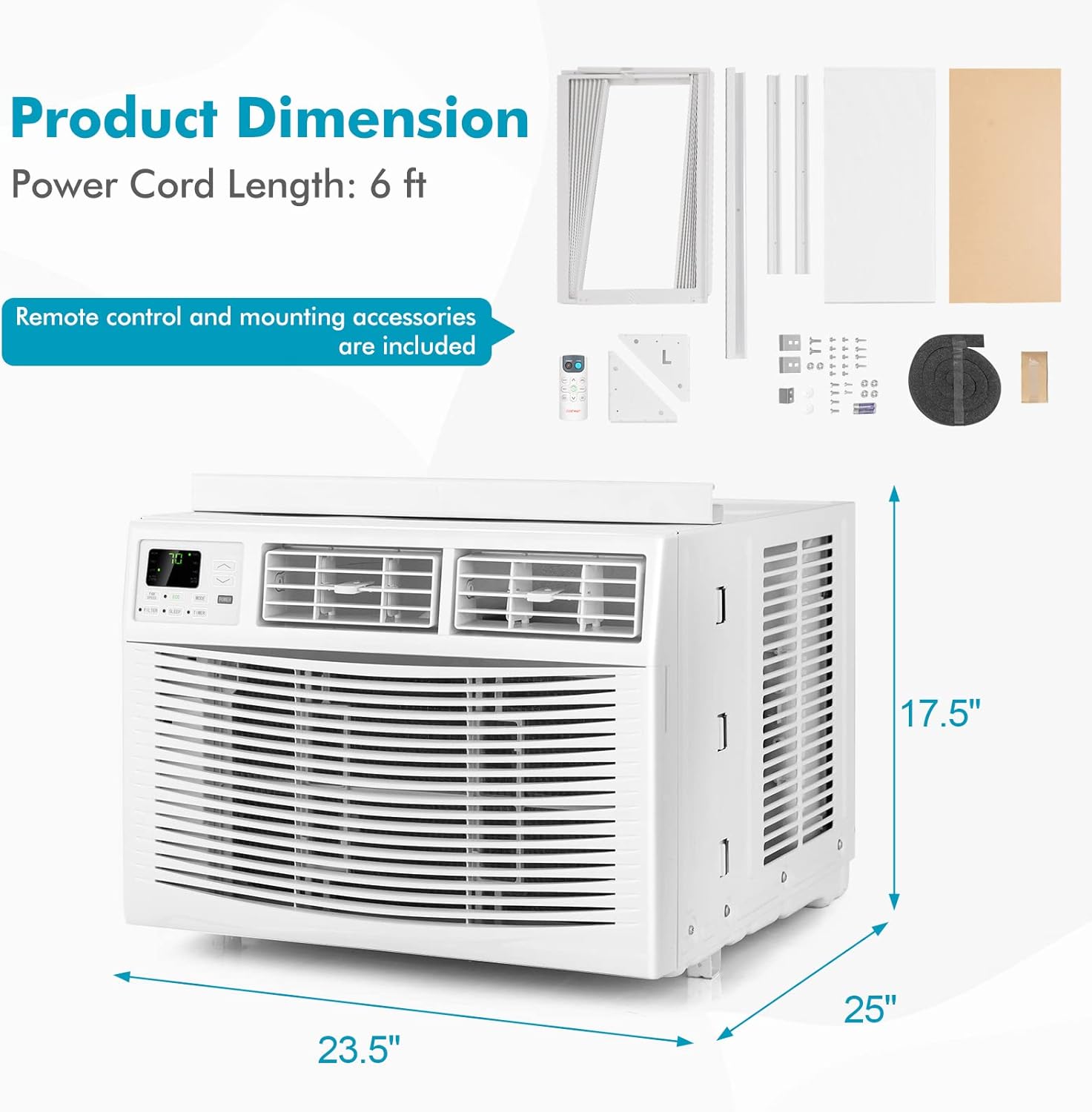 PETSITE Window Air Conditioner 15000 BTU, Window Mounted Window AC Cooling Unit with Remote Control, Cools up to 800 Sq. Ft