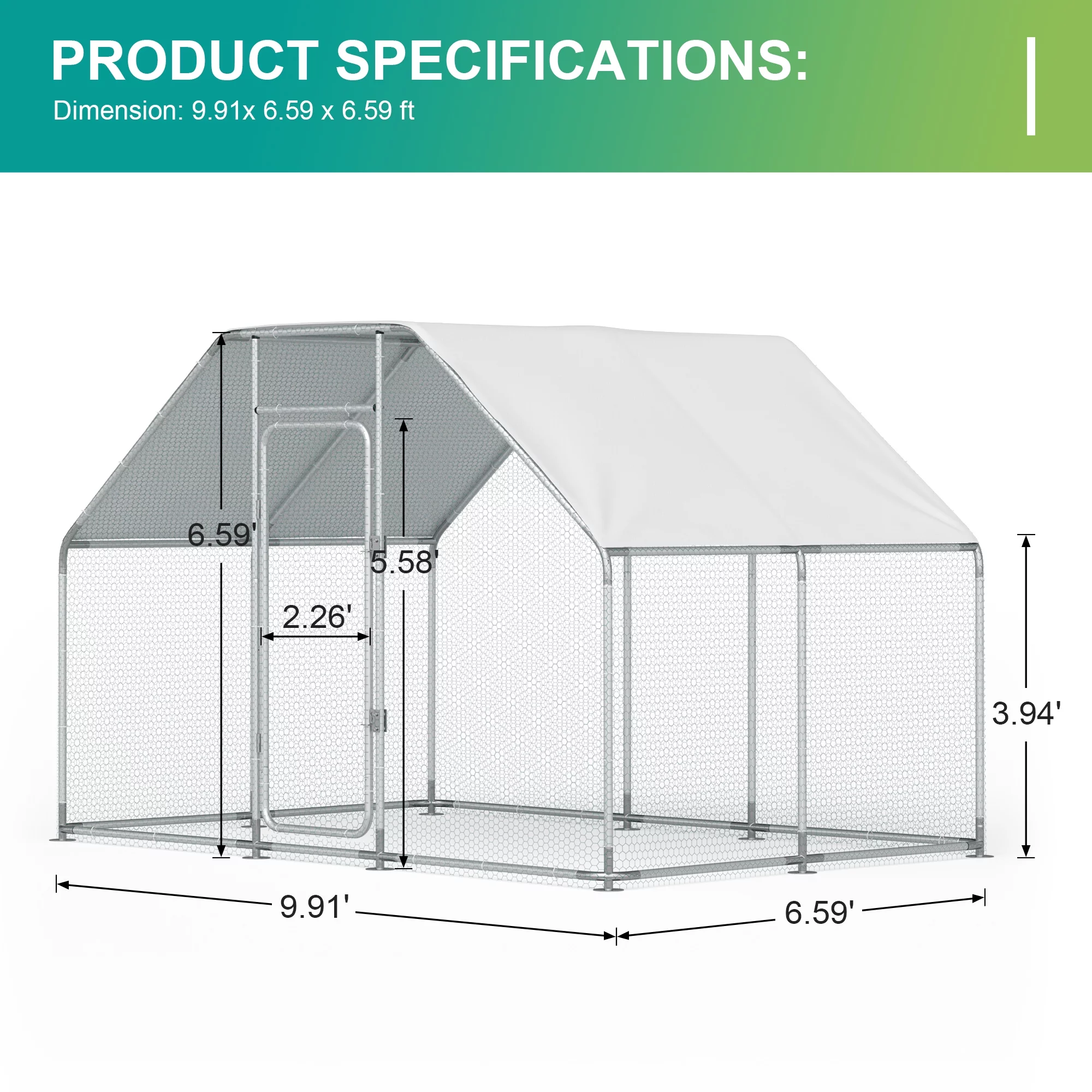 Large Metal Chicken Run, Large Chicken Coop 10x 6.6x6.6FT Flat-Top Heavy Duty Outdoor Chicken Pen Duck & Rabbit Walk-in Poultry Cage with Waterproof & UV-Resistant Cover for Backyard Farm