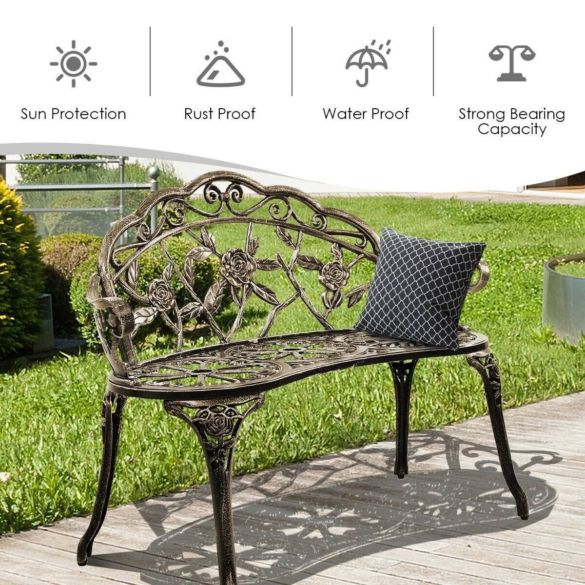 Aluminum Patio Outdoor Garden Bench Chair Loveseat Cast - 39 2/5x22 x 20 4/5x22 x 30 3/5x22 (L x D x H) - Green