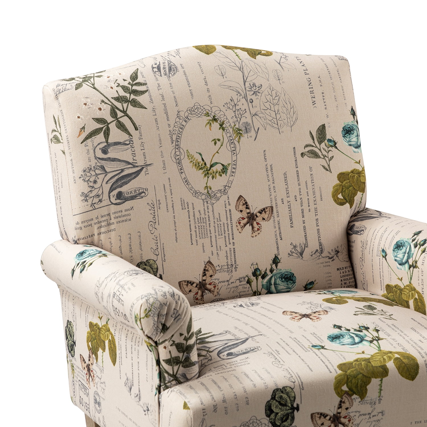 Upholstered Armchair Set of 2 with Unique Pattern & Retro Wooden Legs Adult, Floral