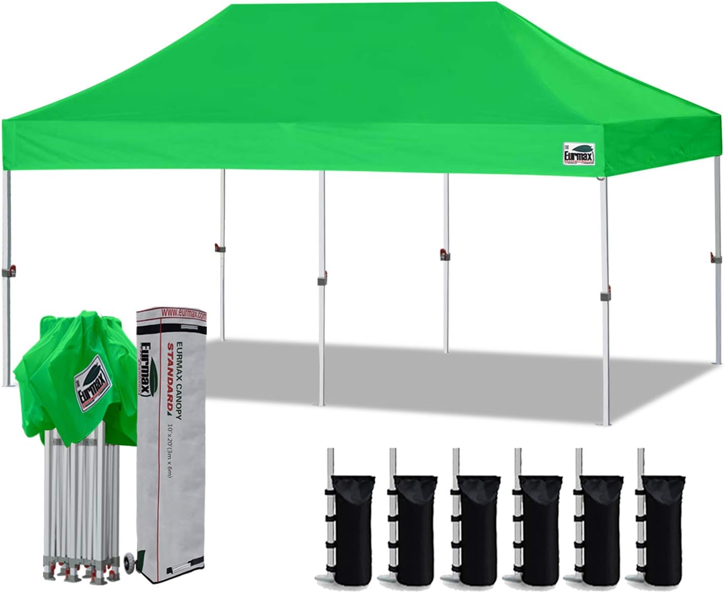 Eurmax USA 8'x12' Ez Pop Up Canopy Tent Commercial Instant Canopies with Heavy Duty Roller Bag,Bonus 4 Sand Weights Bags (Red)