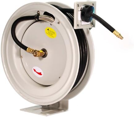 Primefit HRRUB380503 Industrial Grade Retractable Air Hose Reel with 50-Foot Rubber Air Hose