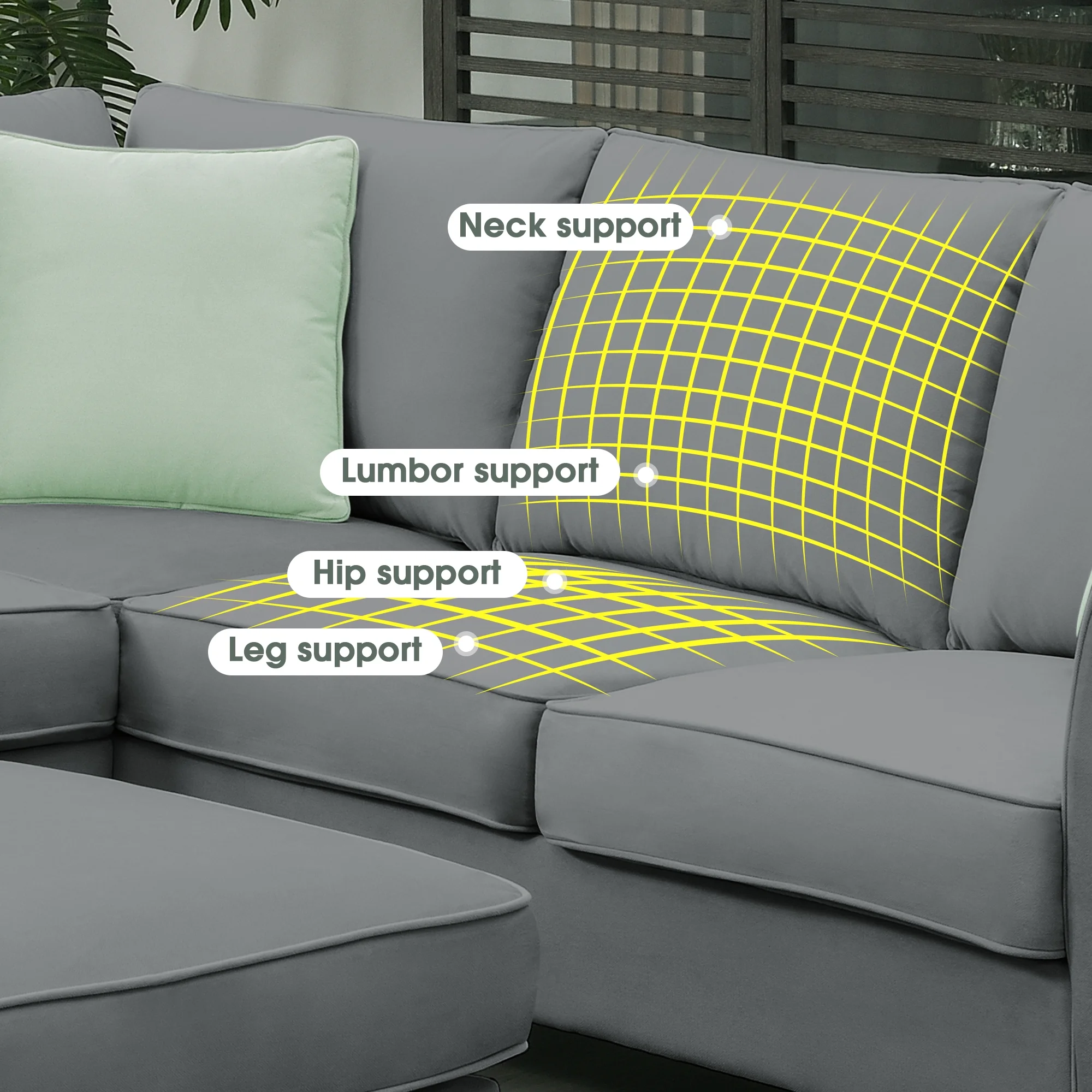 7 Seats Modular Sectional Sofa with Ottoman, L Shape Fabric Sofa Corner Couch Set Living Room Couches Sets with 3 Pillows, Gray, 112" x 87"