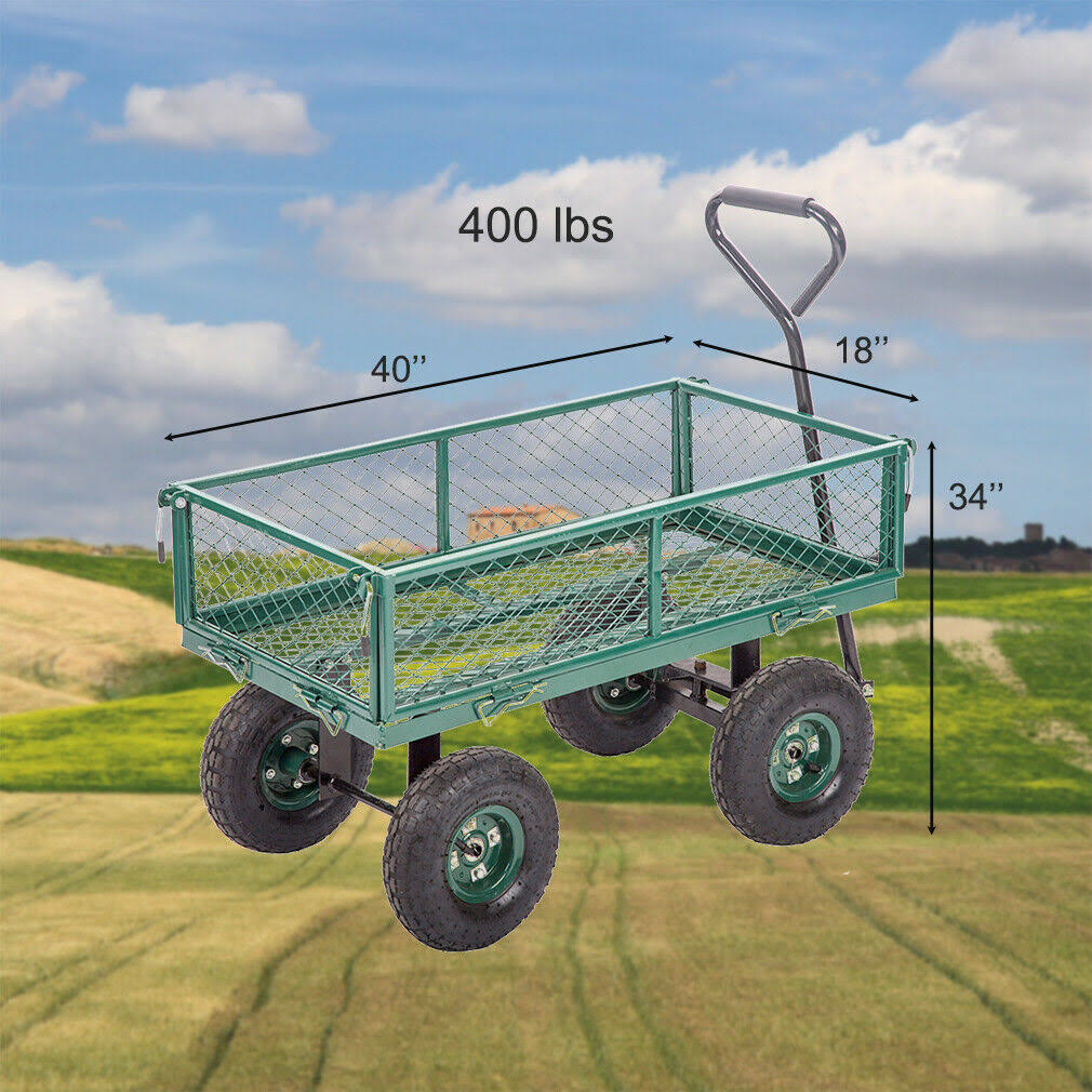Heavy Duty Beach Lawn Garden Yard Cart 4 Tire Pulling Wagon Landscape Utility