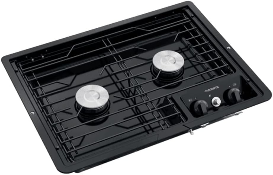 Dometic DROP-IN COOKTOP - Two Burner Cooktop Cast Iron/Flat Wire Grate - Piezo Ignition Stove for RV and Outdoor Camper Kitchens