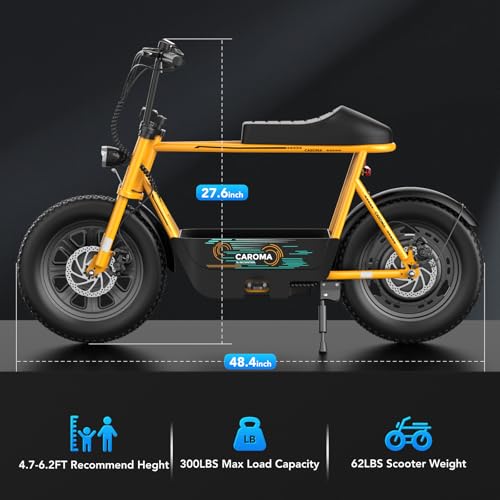 Caroma Peak 800W/1200W Electric Scooter with Seat, 16" All Terrain Fat Tire Electric Dirt Bike, Max 25/30Miles Ranges, Top Speed 20Mph, Electric Motorcycle Bicycle with Basket for Pets & Cargo