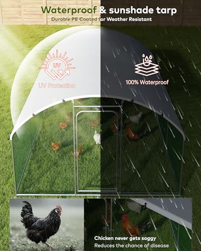Large Metal Chicken Coop Run with Spire Roof – Outdoor Poultry Cage with Waterproof & UV-Resistant Cover for Chickens, Ducks, Rabbits, and Hens in Yard or Farm Use(8.9’ W x 11.8’ L x 6.6’ H)