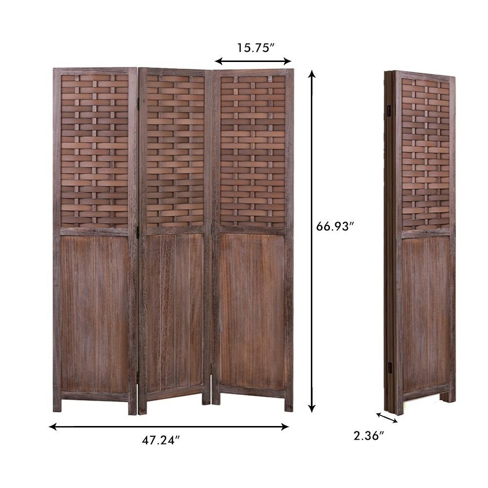 COZAYH 3 Panel 67” Paulownia Wood Screen Room Divider, Folding Room Partitions, Freestanding Privacy Screen w/Hand-Woven Polymer