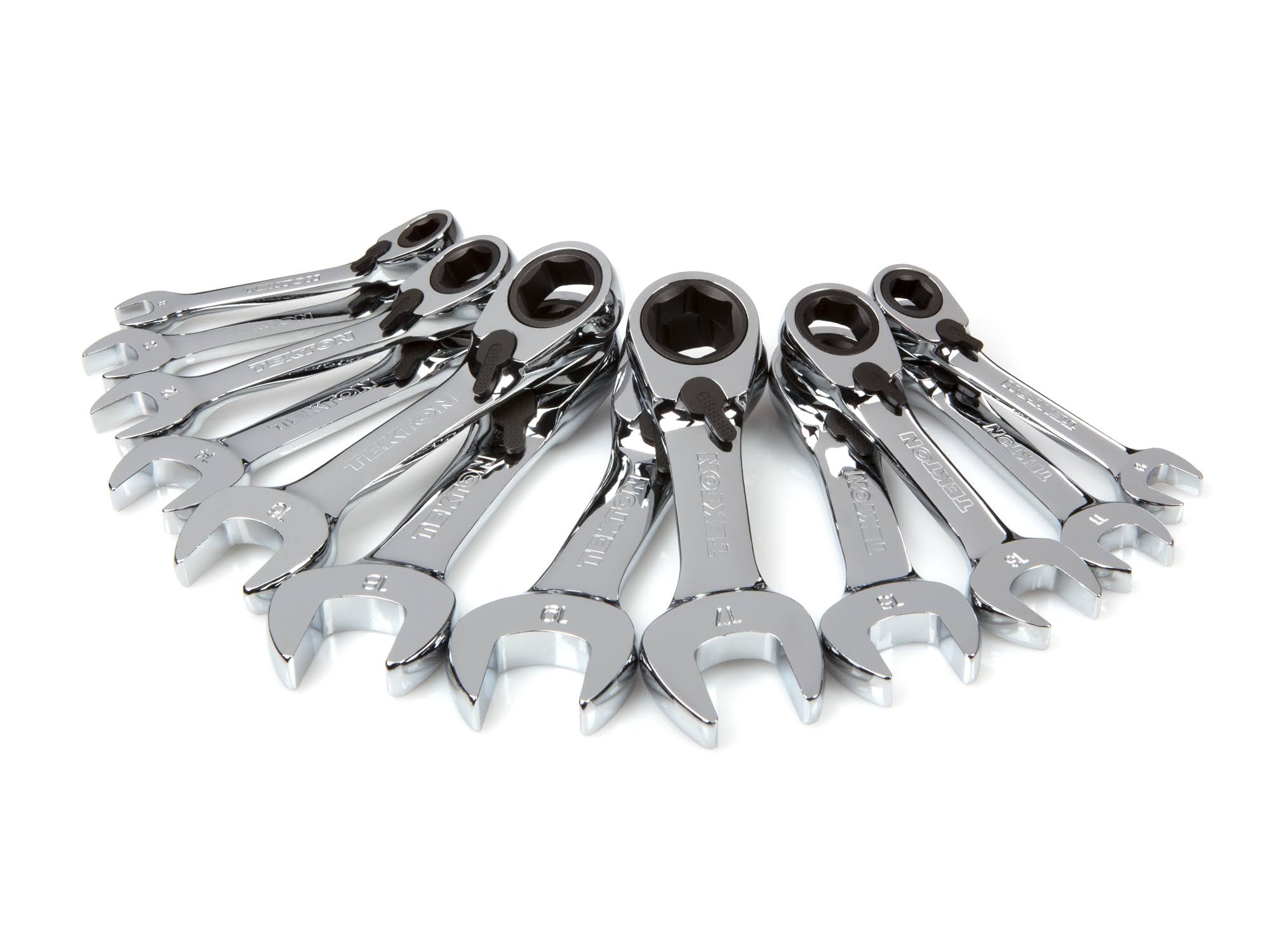 Tekton Stubby Reversible Ratcheting Combination Wrench Set, 12-Piece (8-19 mm) - Keeper | WRN51170