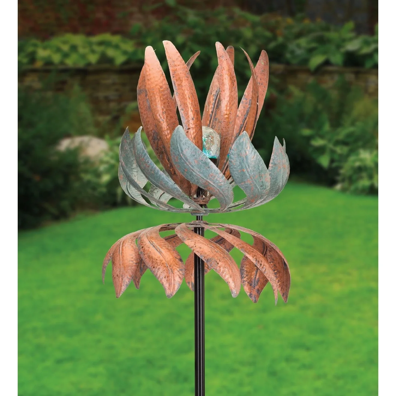 Solar Vertical Wind Spinner - Flying Lotus - 15"x15"x76"