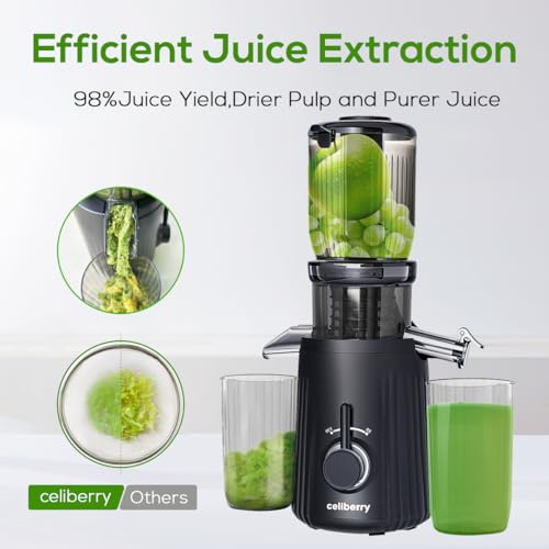 Cold Press Juicer,celiberry Slow Masticating Juicer Machines with 4.1"Large Feed Chute Fit Whole Vegetable and Fruit,Easy Clean Self Feeding Juice Extractor,Quiet Motor Juicer Machine