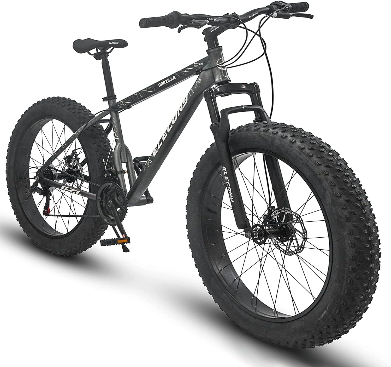 Elecony 26 Inch Fat Tire Mountain Trail Bike,Full Shimano 21 Speed, Dual Disc Brake, High-Carbon Steel Frame, Front Suspension, Urban Commuter City Bicycle,All Terrain Mountain Winter Snow Bike.