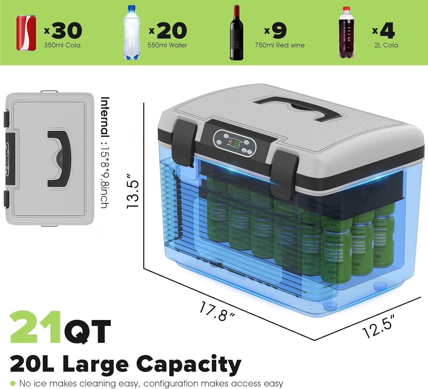 12V Car Refrigerator 21 QT(20L) Portable Electric Cooler/Warmer with 12 Volt DC &110V AC, Thermoelectric Fridge Plug in Cooler for Car, Vehicle, Travel, Camping, Outdoor, Grey