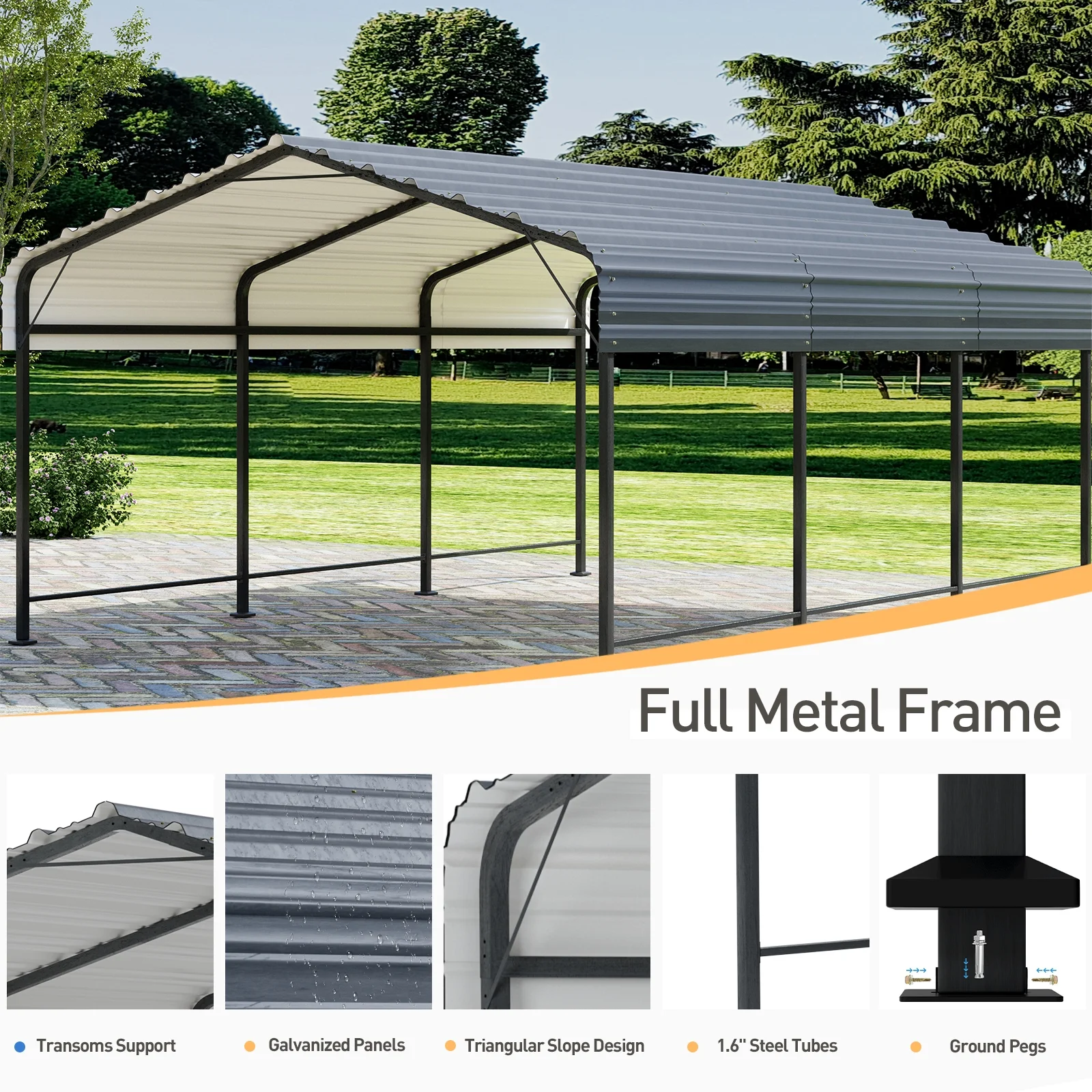 COSIEST 10'x20' Carport with Galvanized Steel Roof, Heavy Duty Metal Carport Canopy, Outdoor Garage Car Shelter Shade for Car, Boats and Truck - Curated Treasures Market
