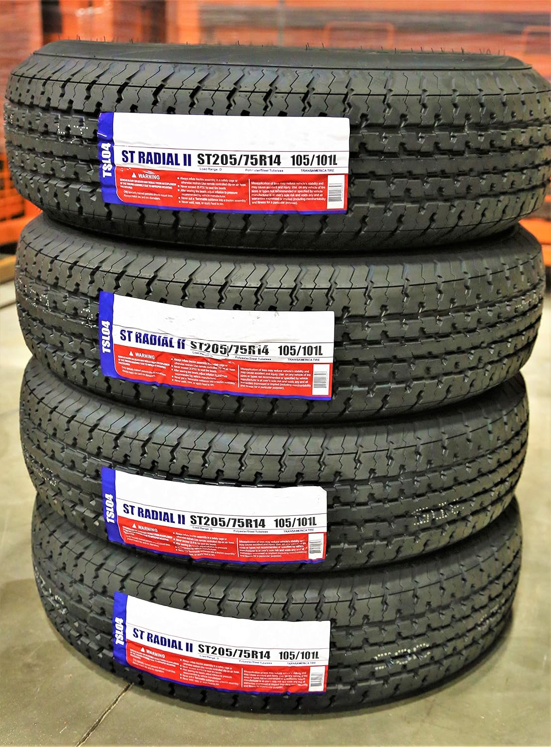 Set of 4 (FOUR) Transeagle ST Radial II Premium Trailer Radial Tires-ST205/75R14 205/75/14 205/75-14 105/101L Load Range D LRD 8-Ply BSW Black Side Wall