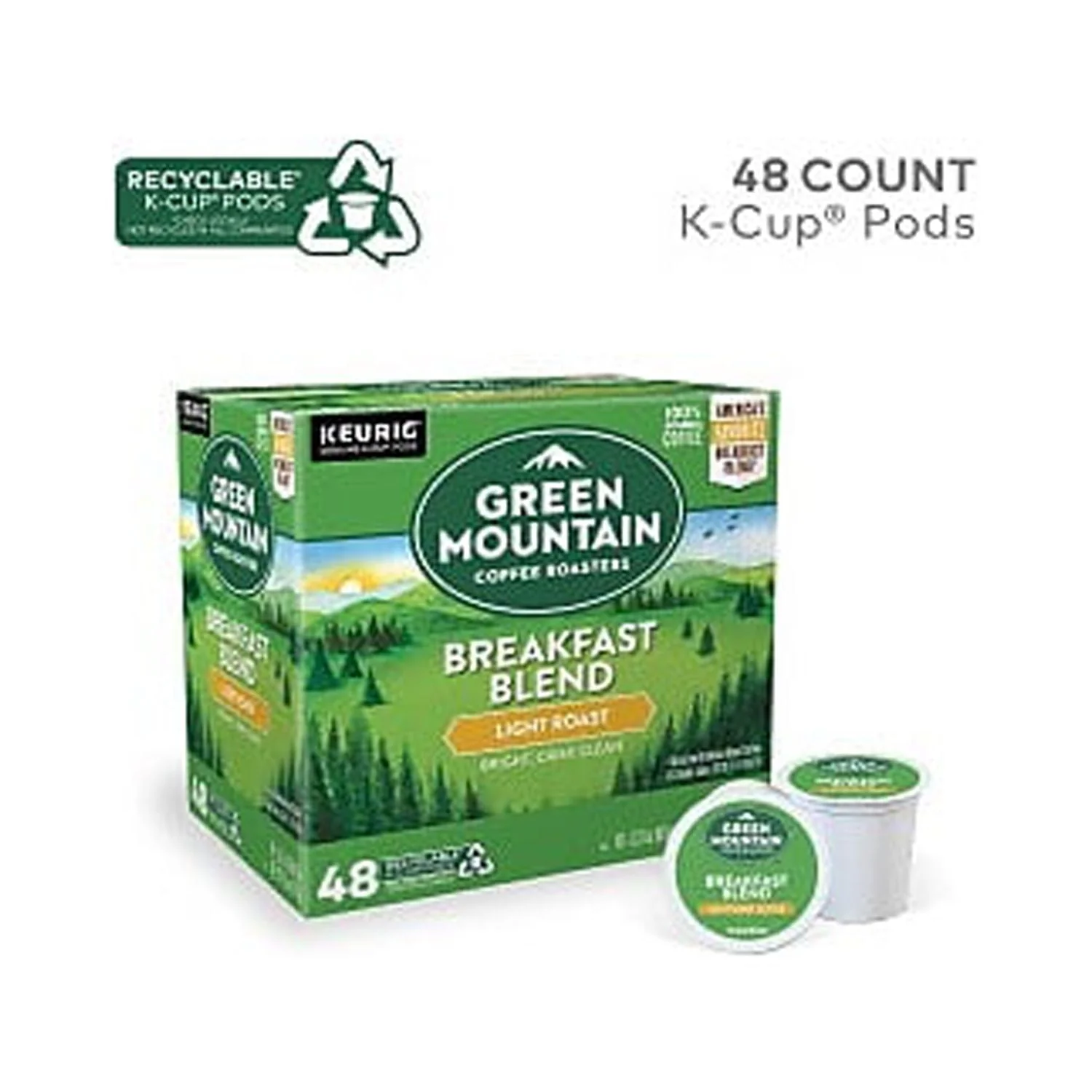 Green Mountain Coffee Roasters, Breakfast Blend Light Roast K-Cup Coffee Pods, 48 Count