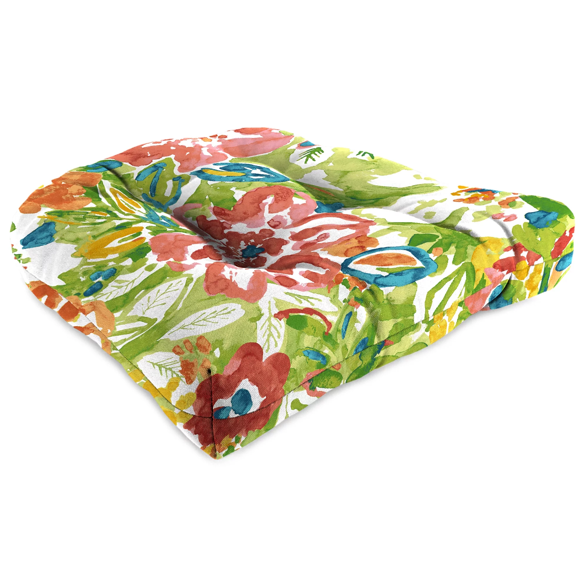 Jordan Manufacturing 3-Piece Sun River Garden Multicolor Floral Outdoor Cushion Set with 2 Wicker Chair Cushions and 1 Wicker Bench Cushion