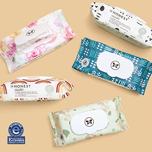 The Honest Company Clean Conscious Unscented Wipes | Over 99% Water, Compostable, Plant-Based, Baby Wipes | Hypoallergenic for Sensitive Skin, EWG Verified | Pattern Play, 720 Count