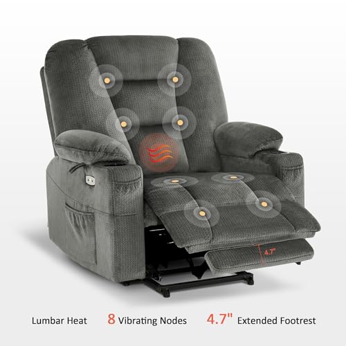 MCombo Small Power Lift Recliner Chair with Massage and Heat for Petite People, Cup Holders, USB Ports, Side Pockets, Fabric 7569 (Small-Regular, Brown)