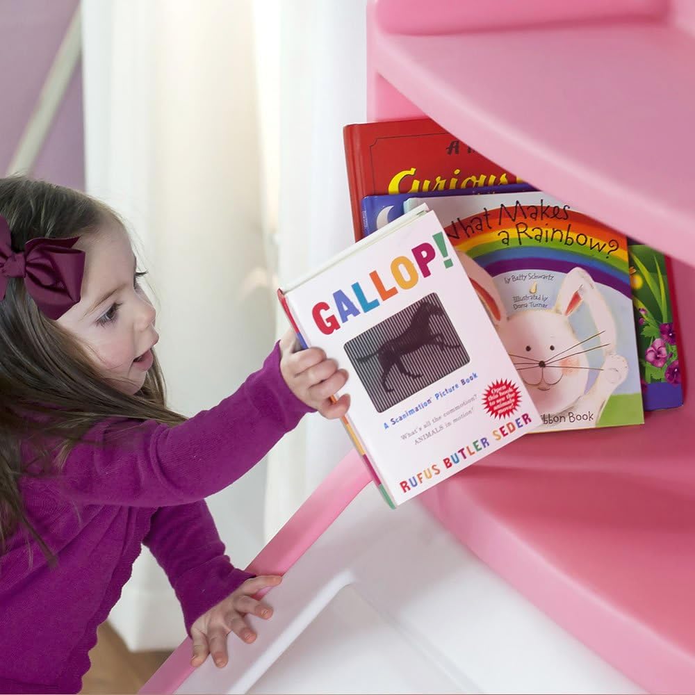 Step2 Lift and Hide Bookcase Toy Box Storage Chest for Kids - Durable Plastic Bookshelf Toys Organizer, Pink