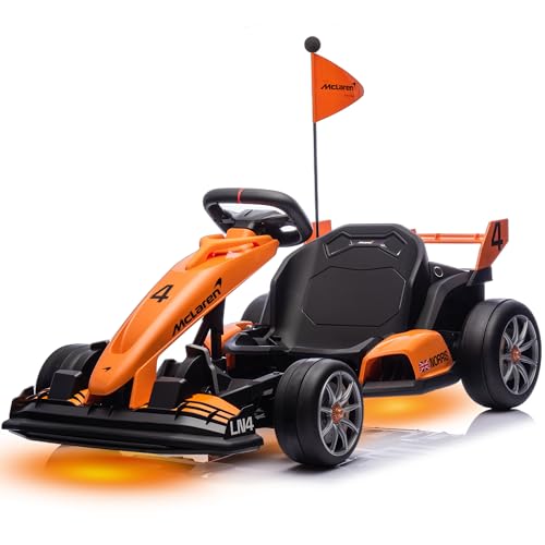 Electric Go Kart, Licensed Mclaren Drift Kart, Length Adjustment, LED Light, Crazy Cart for Kids Ages 6+, 400W Motor, Max Loads 130 LBS (Orange 24V)