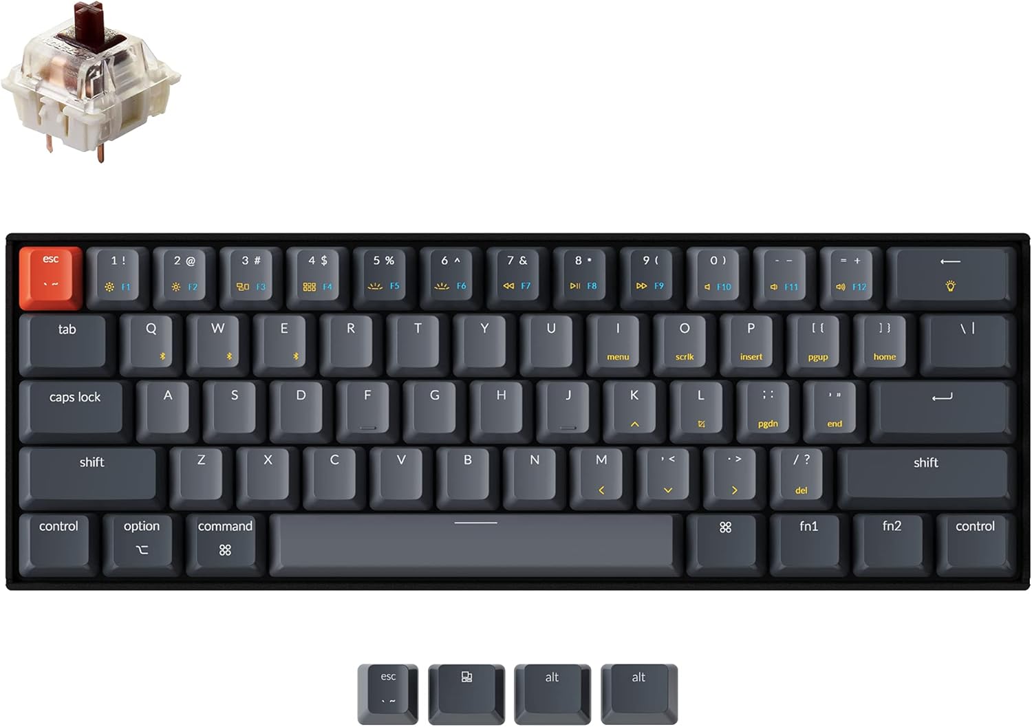 Keychron K12 60% Layout Bluetooth Wireless/USB Wired Mechanical Keyboard for Mac with Gateron G Pro Red Switch White LED Backlit N-Key Rollover, Compact 61 Keys Computer Gaming Keyboard for Windows