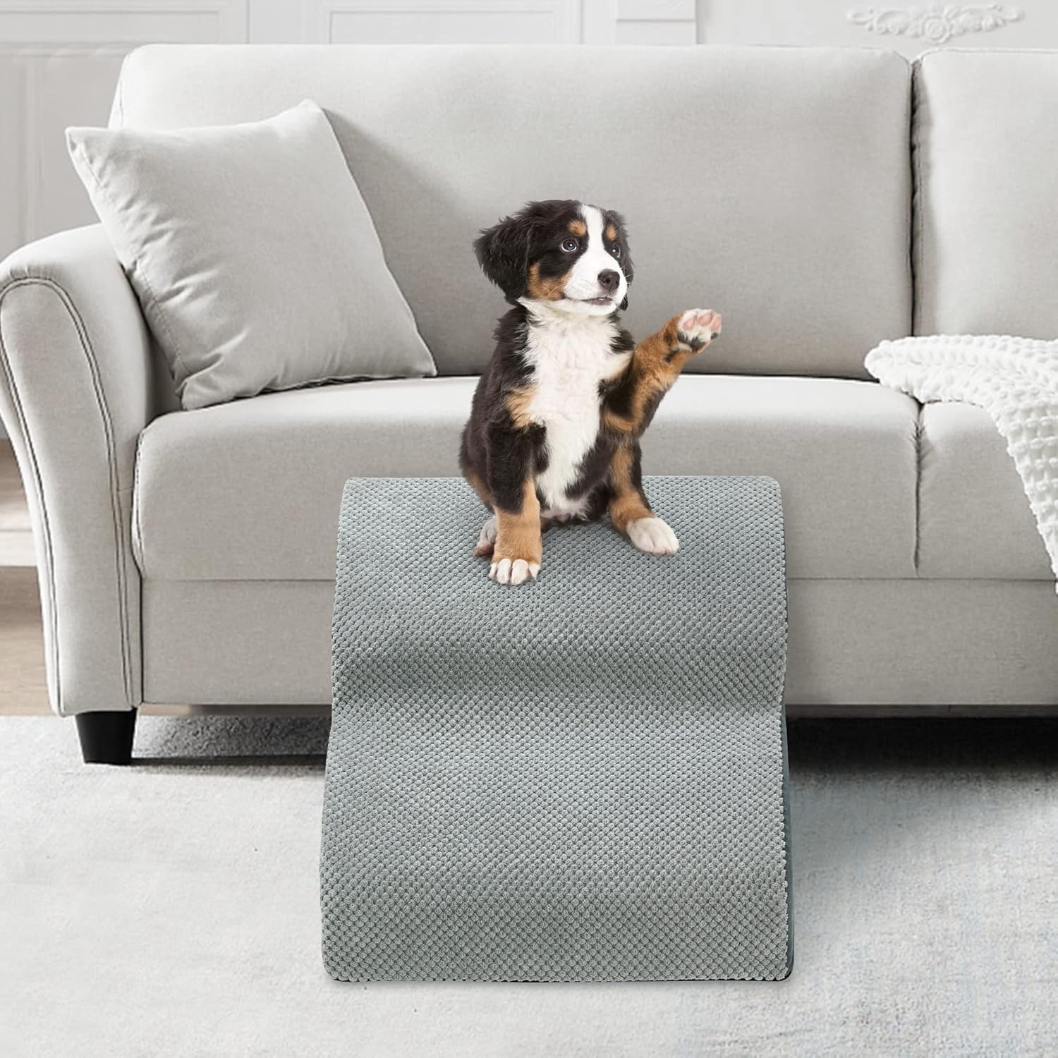MALOROY Foam Dog Ramps, Dog Stairs Ladder Pet Ramp Stairs Non-Slip Pet Step for Older Dogs, Pet with Joint Pain, Sofa Bed Ladder for Cats (Grey)