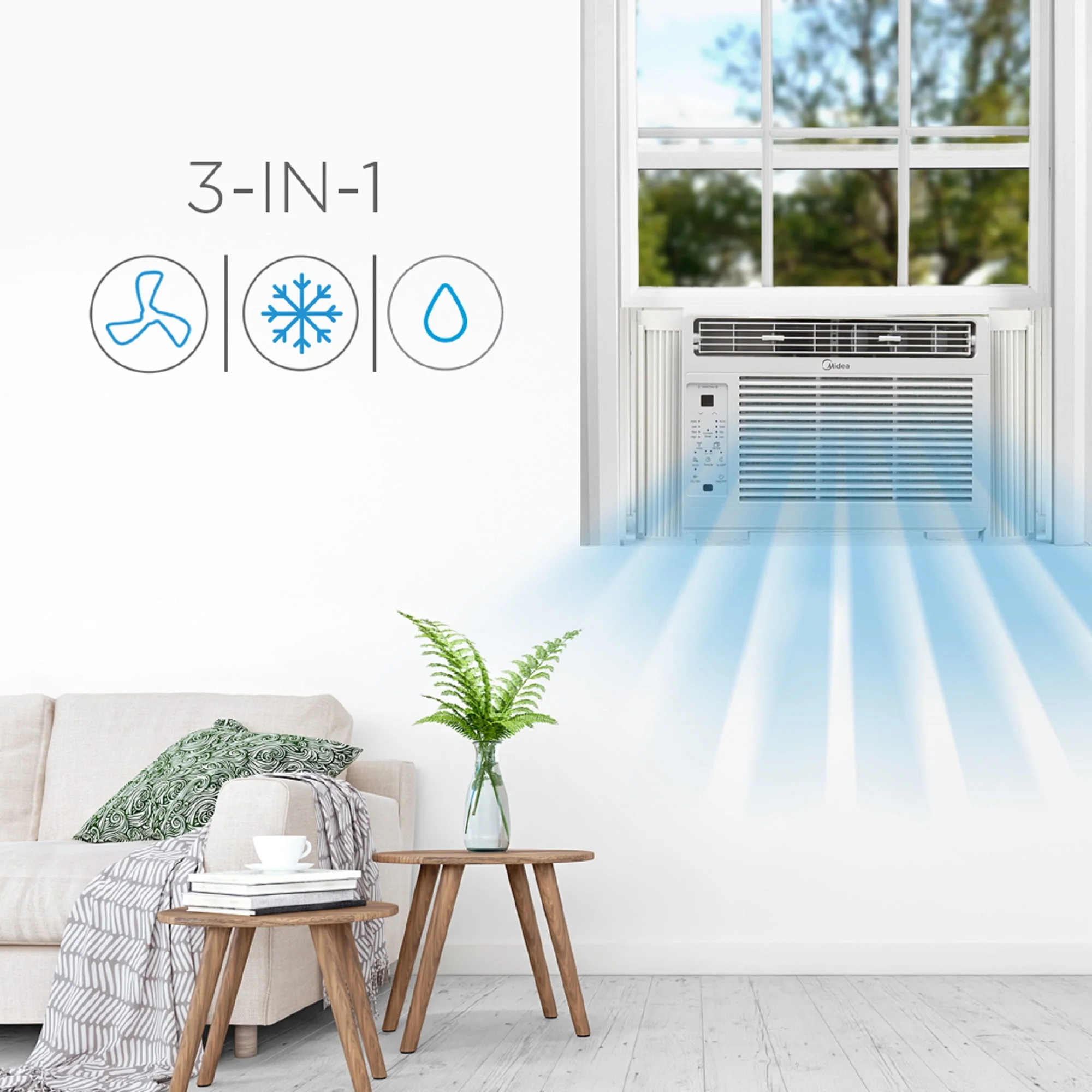 Midea 6,000 BTU 115V Window Air Conditioner with ComfortSense Remote, up to 250 sq ft Coverage Area, White, MAW06R1WWT