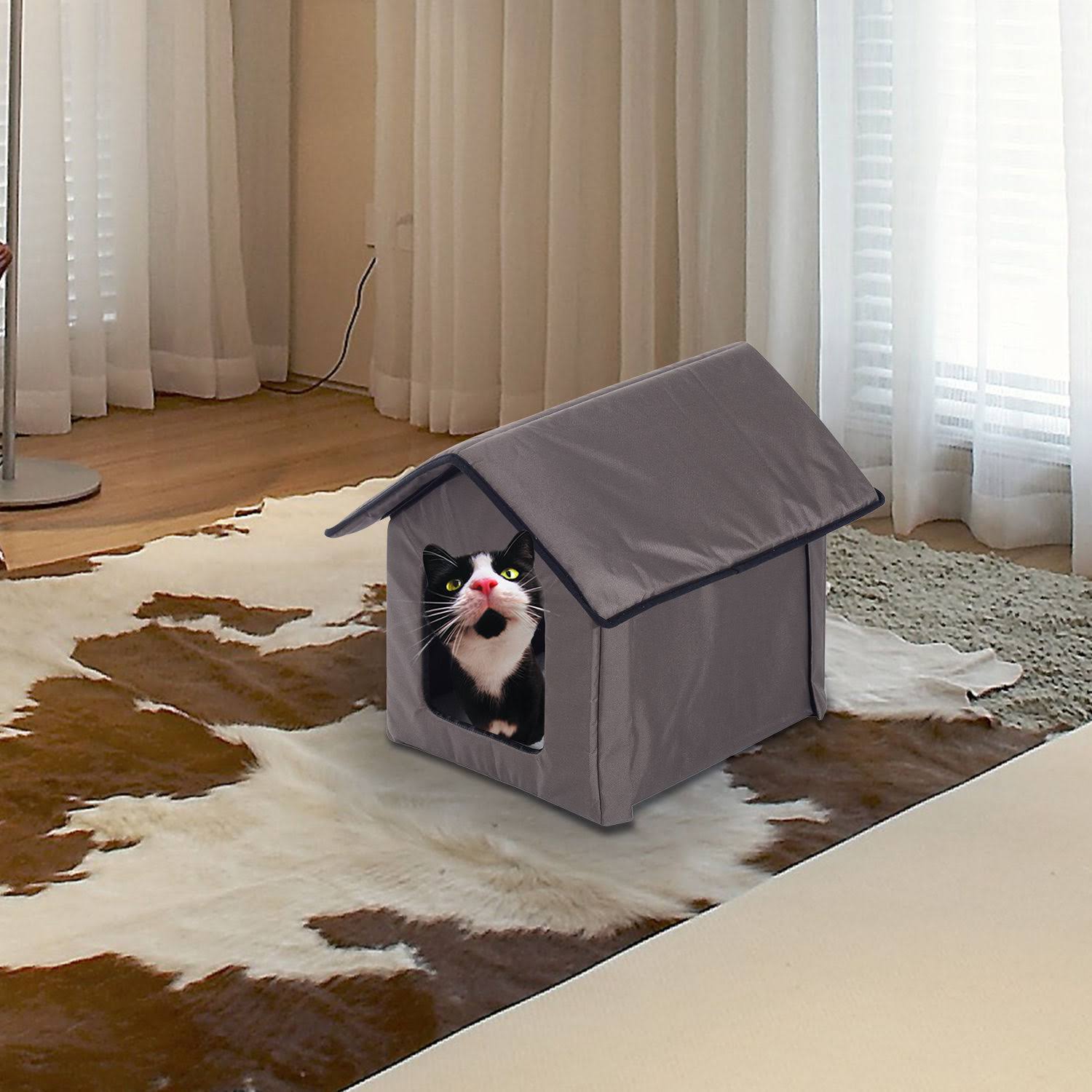 PawHut Outdoor Heated Cat House - Brown