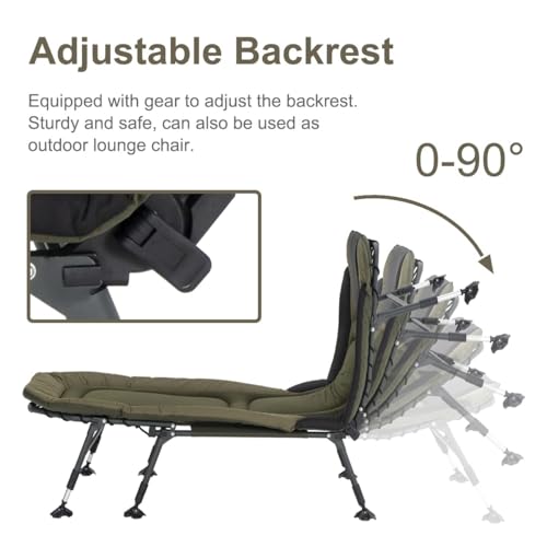 XXL Camping Cots for Adults 330Lbs with Carry Bag, Heavy Duty Folding Bed with Soft Padded Cushion, Portable Military Cot for Hunting, 180° Adjustable Reclining Outdoor Lounger