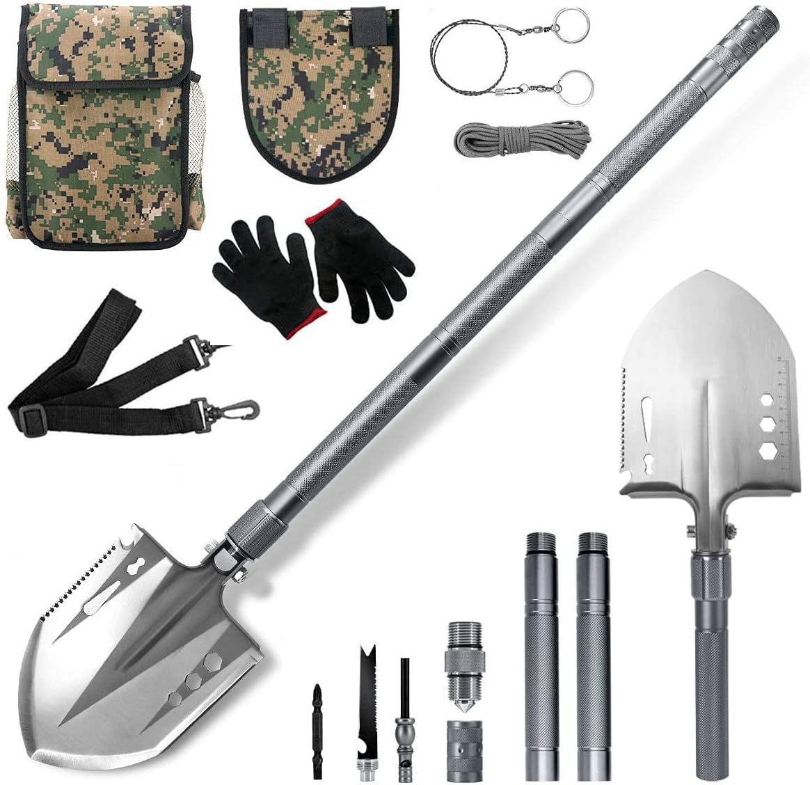 GRAMFIRE Multifunctional Camping Shovel Survival Foldable Portable Tactical Utility Tool Equipment Shovel for Military Hiking Hunting Outdoor Emergency