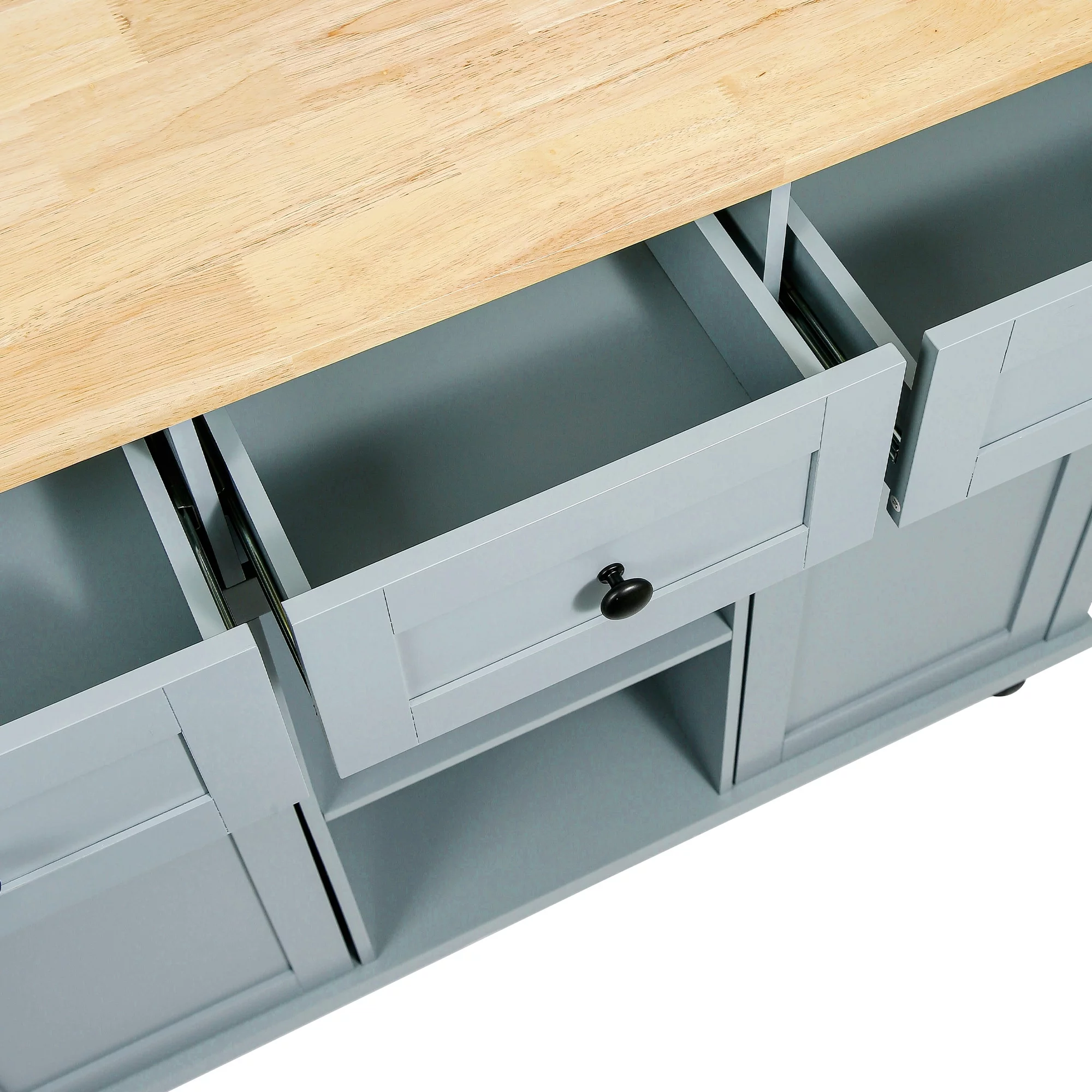 Churanty Kitchen Island with Drop Leaf and Wheels Rolling Kitchen Cart with Storage and Cabinet and 3 Drawers for Dining Room,Blue - Curated Treasures Market