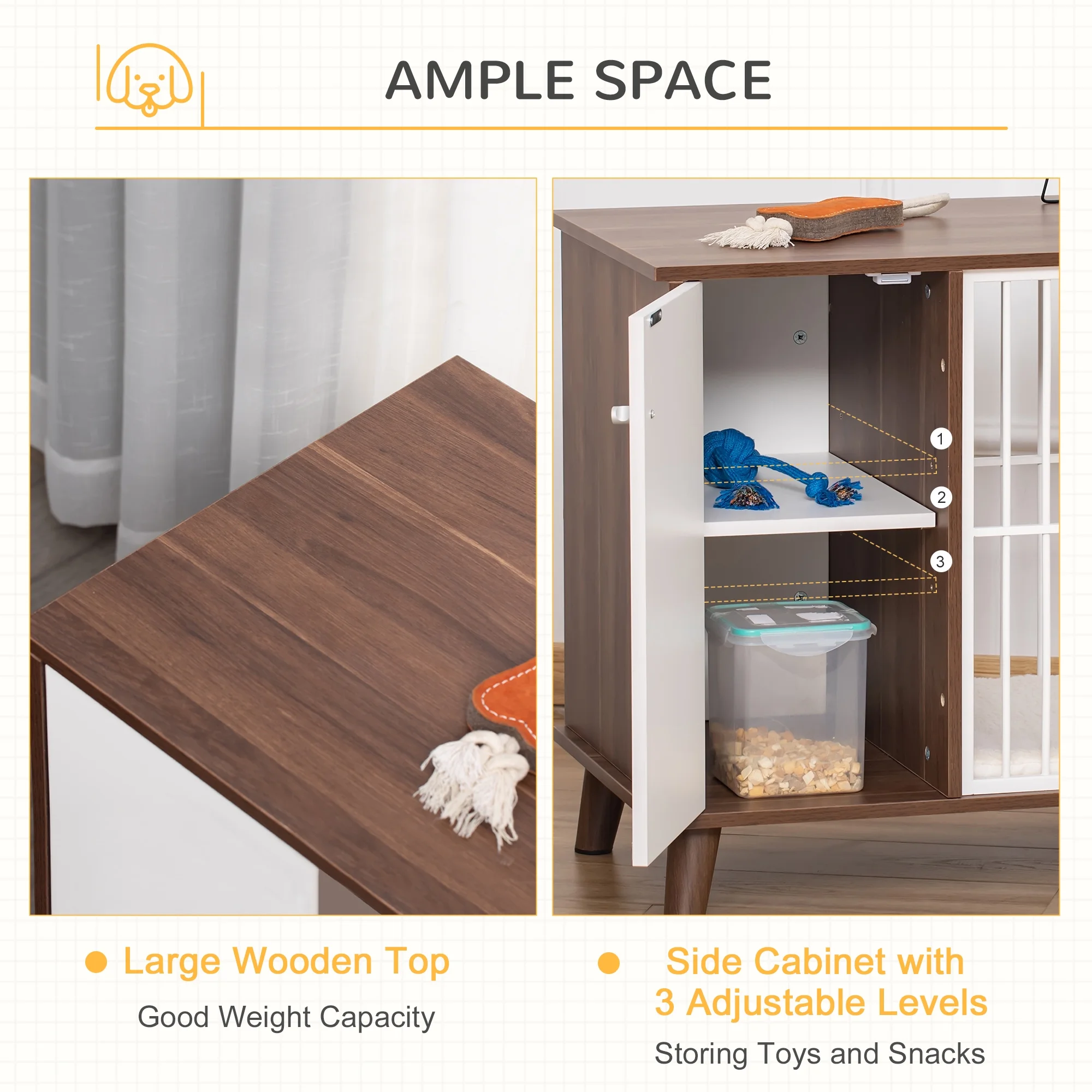 PawHut Wooden Dog Kennel, End Table Furniture with Cushion & Lockable Magnetic Doors, Small Size Pet Crate Indoor Puppy Cage, Brown