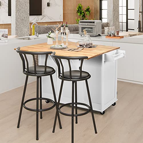 SILKYDRY Kitchen Island with Stainless Steel Top, Rolling Kitchen Trolley Cart with Storage Cabinet, 3 Drawers, Towel & Spice Rack, Island Table for Kitchen, Dining Room