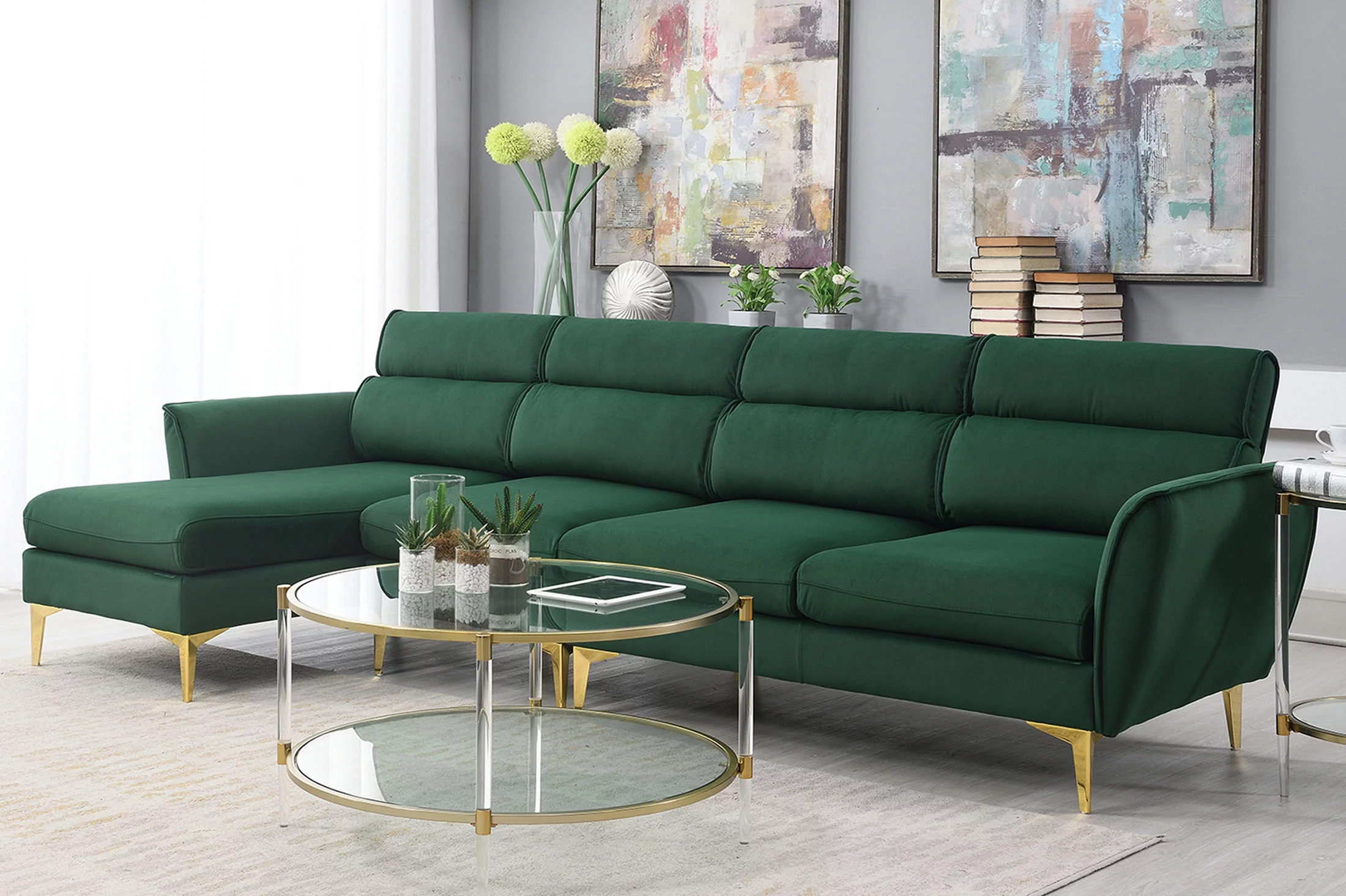 Style 111" Sectional Sofa Flannel L Shape Sofa with Recliner