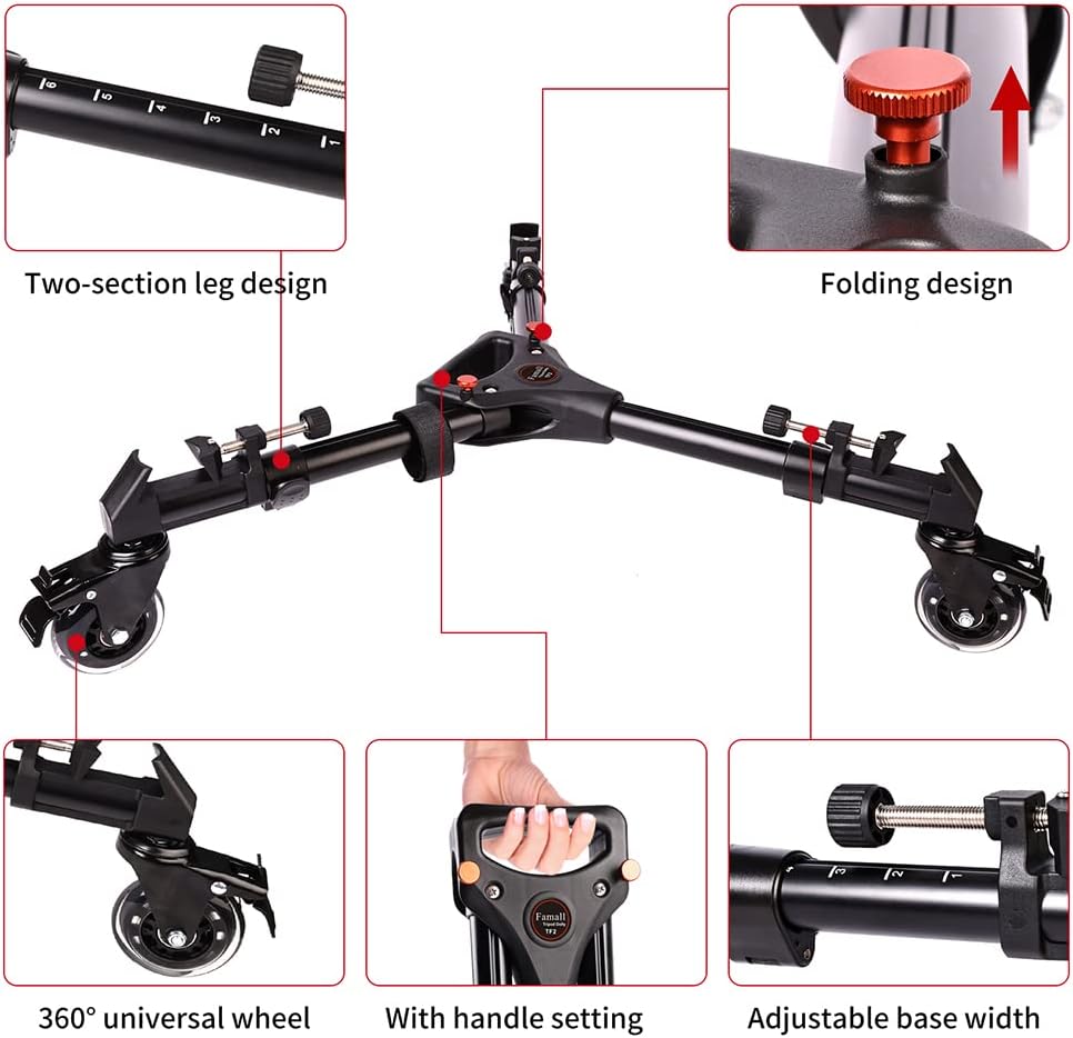 Tripod Dolly, Heavy Duty Tripod Dolly with Wheels Adjustable Leg Mounts Compatible with Tripods for Cameras