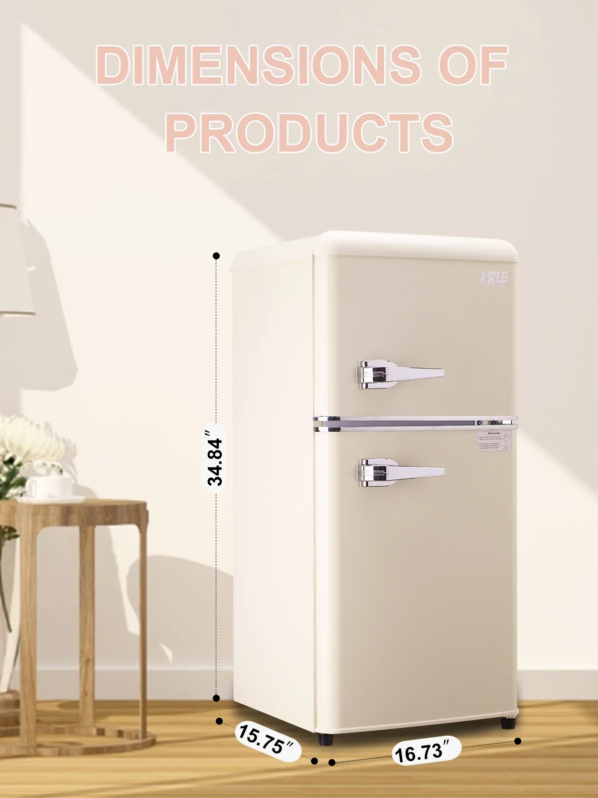 KRIB BLING 3.5 Cu.ft Mini Fridge with 7 Level Thermostat, Compact Refrigerator with Freezer on Top, Ideal for Dorm, Office, Cream