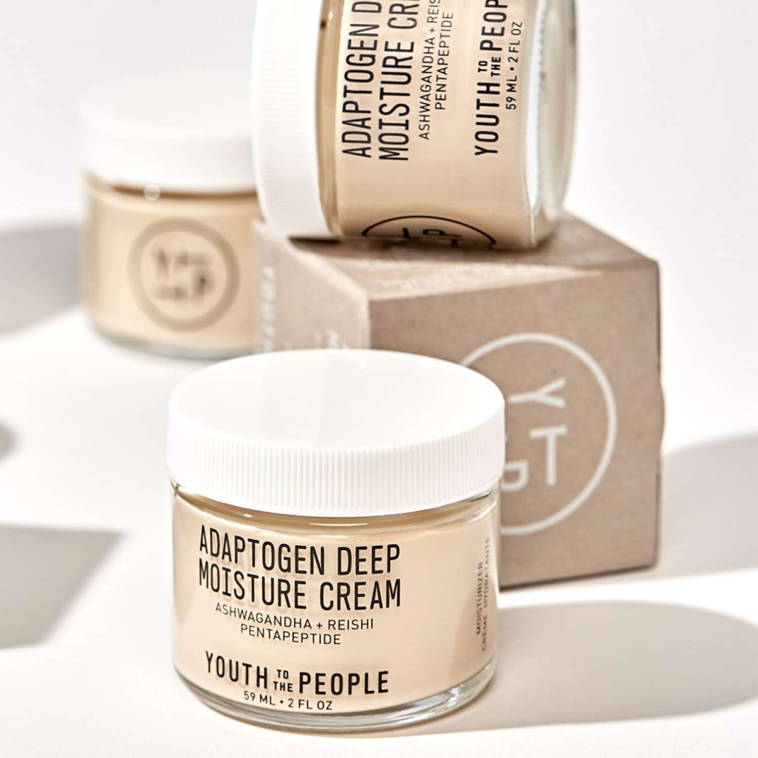 Youth To The People Adaptogen Deep Moisture Cream - Calming + Hydrating Face Cream with Pentapeptide, Rhodiola + Reishi Mushroom - No Mineral Oil - Clean Skincare (2oz) Pack of 2