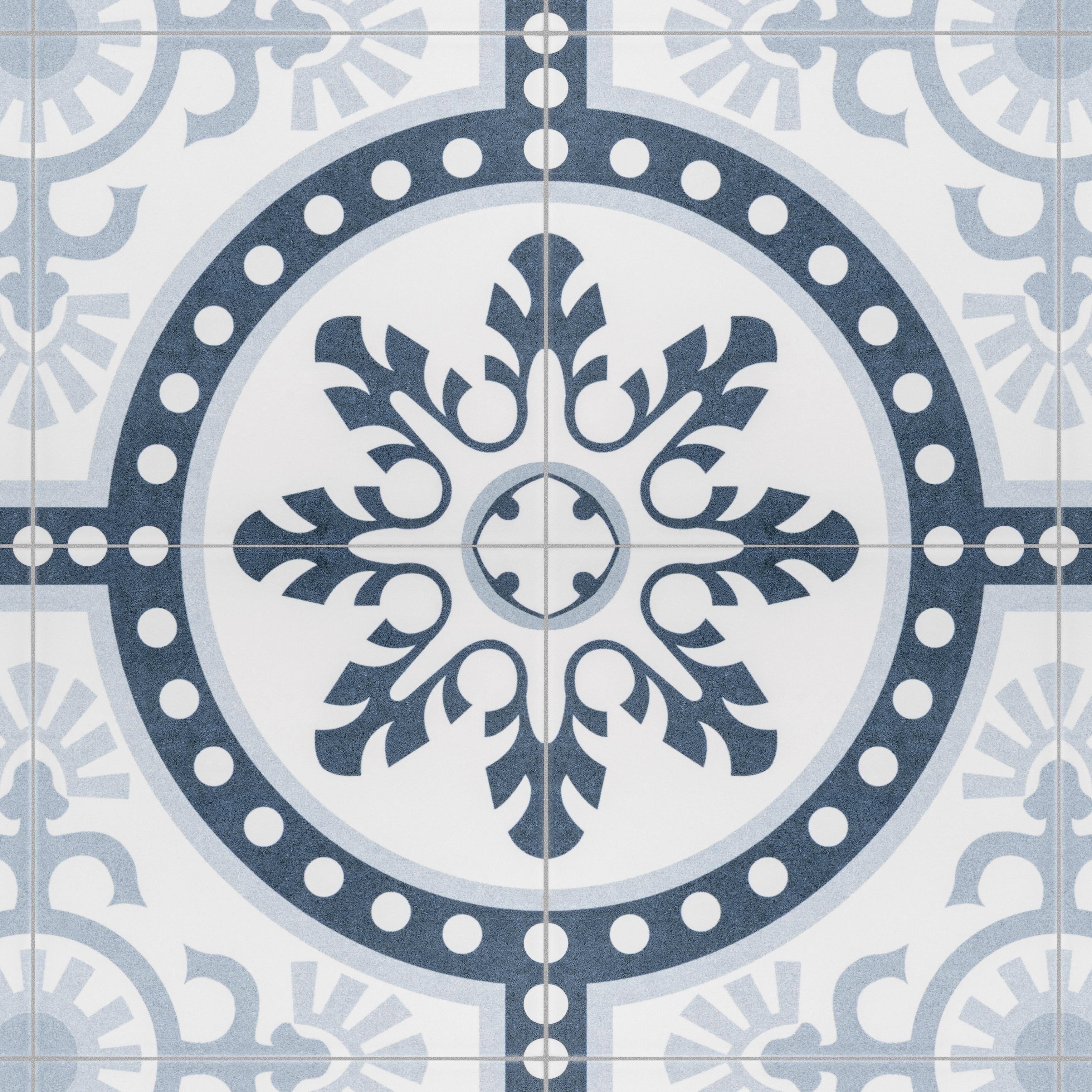 SomerTile Duart Artic Encaustic 9.75x22 x 9.75x22 Porcelain Floor and Wall Tile - Case (16 Tiles)