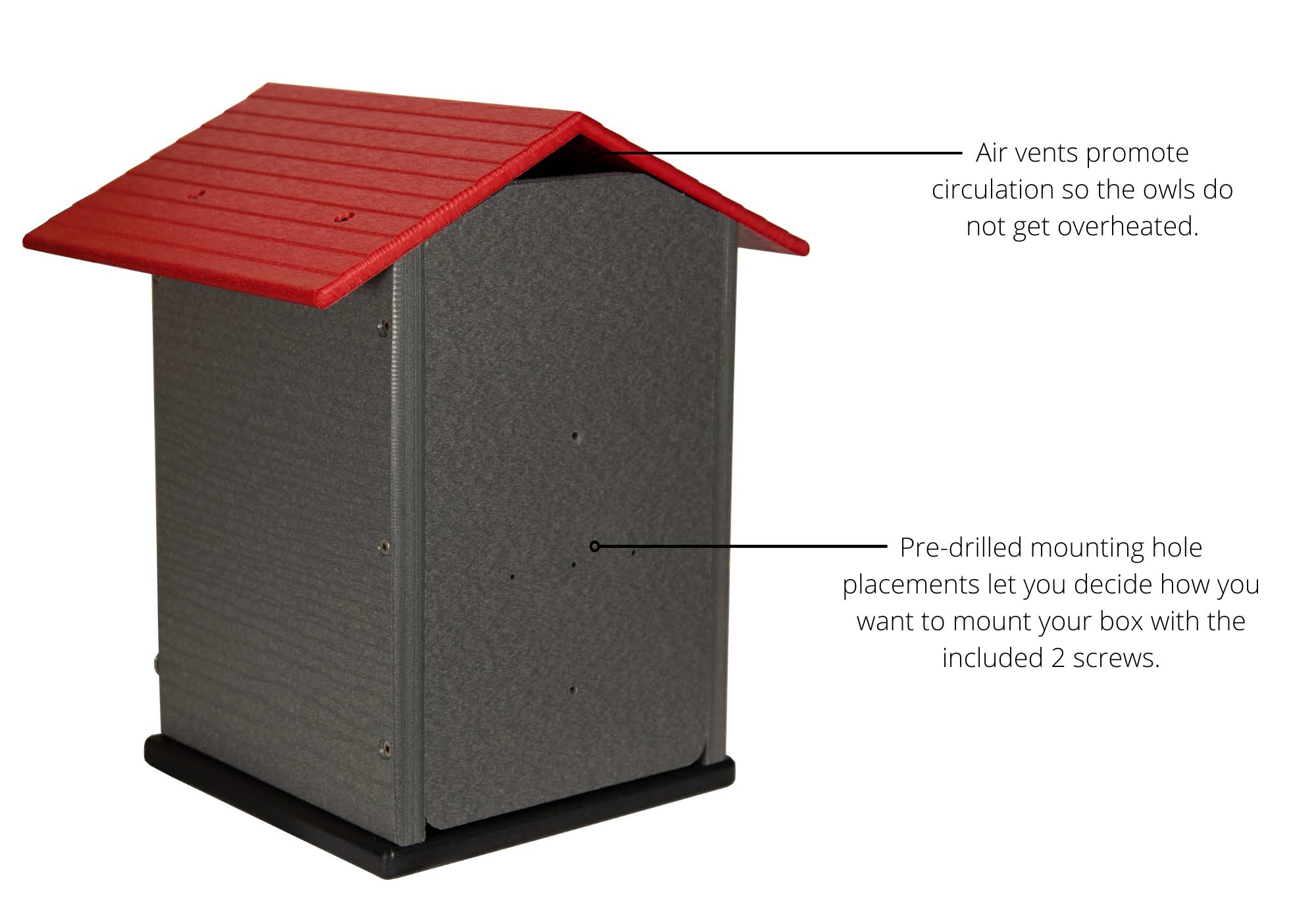 JCS wildlife Ultimate Poly Screech Owl/Saw-Whet Owl House (Red/Gray)