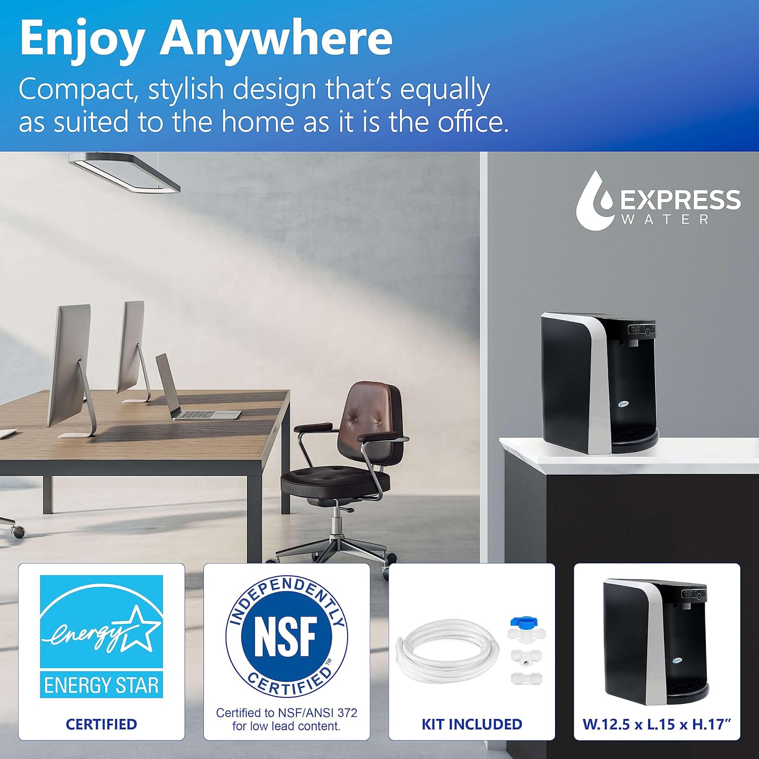 Express Water Countertop Water Dispenser Hot & Cold Water Dispenser, Touch Panel Water Cooler Dispenser with Pre-Set Cup Sizes, Water Machine Easily Connects to Reverse Osmosis Water Filtration System