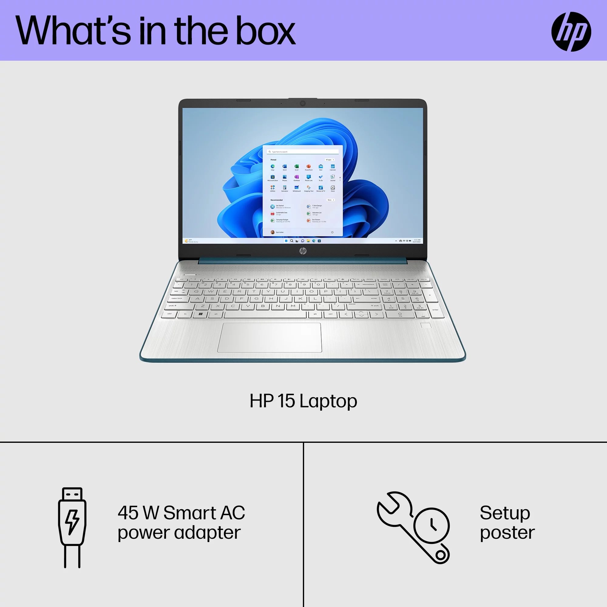 HP 15.6" FHD Laptop, Intel Core i7-1165G7, 16GB RAM, 512GB SSD, Spruce Blue, Windows 11 Home, 15-dy2762wm