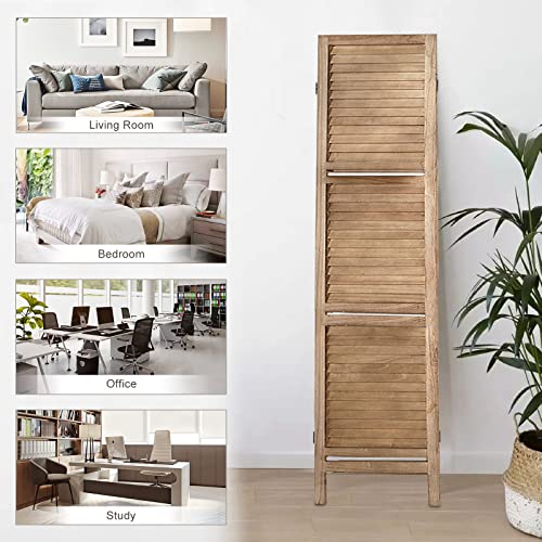 Room Divider with Shelves, Privacy Screen, Room Dividers and Folding Privacy Screens, 5 Panel Wood Temporary Wall Partition Separation Separator, Coconut