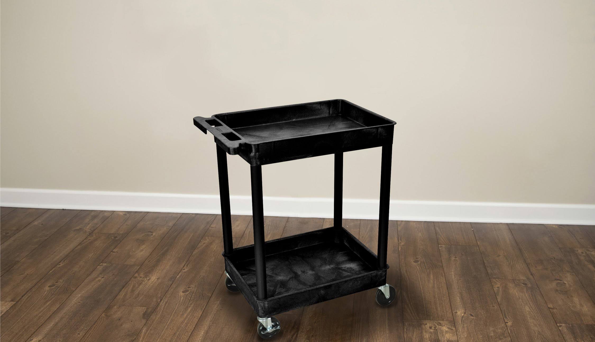 Luxor STC11-B Multipurpose 2 Shelves Tub Utility Cart - Black