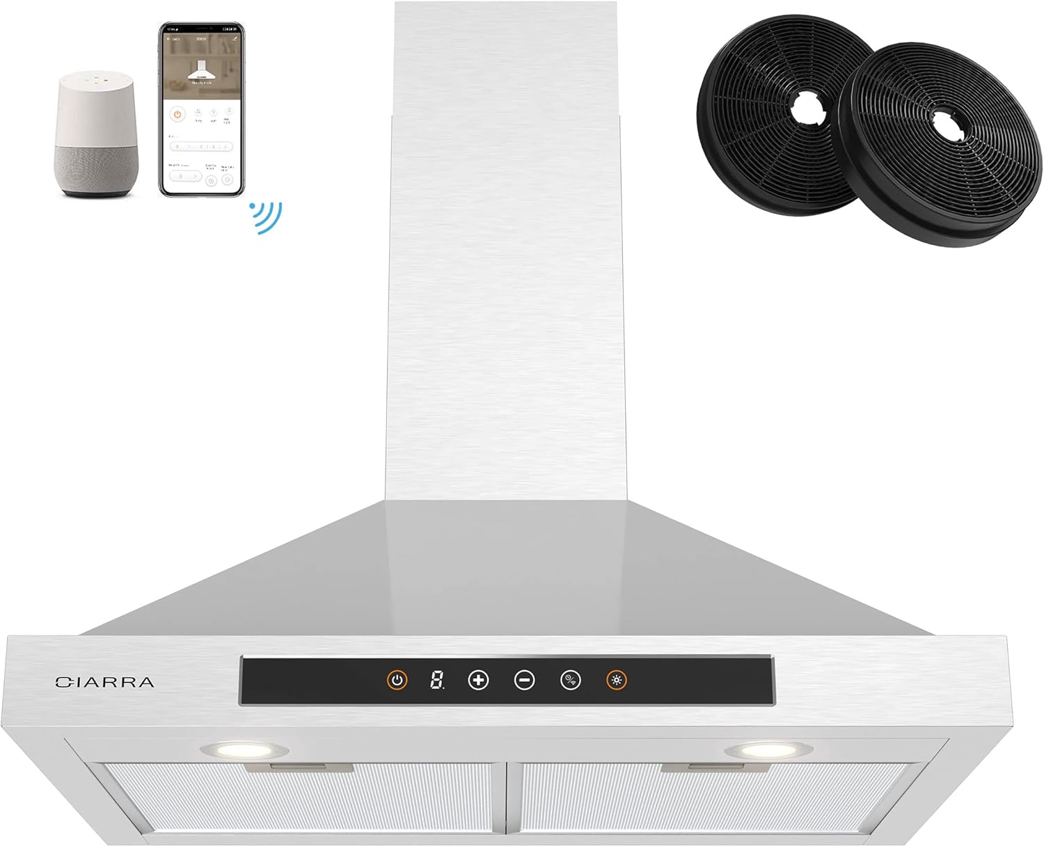 CIARRA Smart Range Hood 30 inch with Voice Control, Compatible with Alexa/Google Home/Smart Life Assistant, Kitchen Vent Hood in Stainless Steel with 2 Level LED Lighting, 3 Speed Fan, CAS75308W